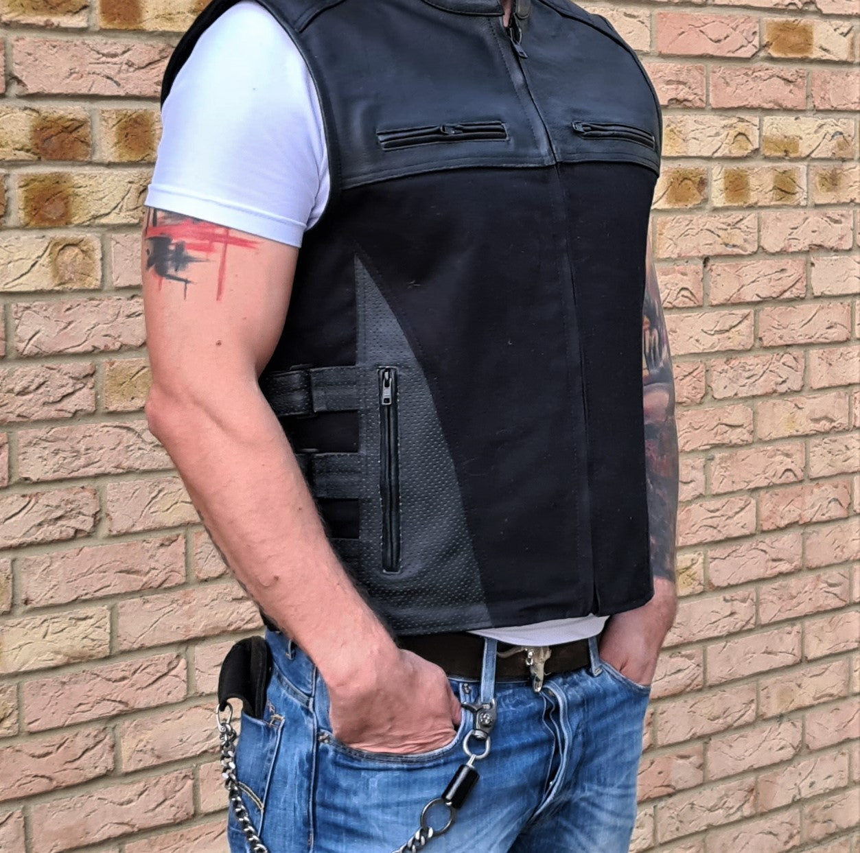 Black Side Buckles Leather & Jeans clubstyle cut / vest "Gunman"