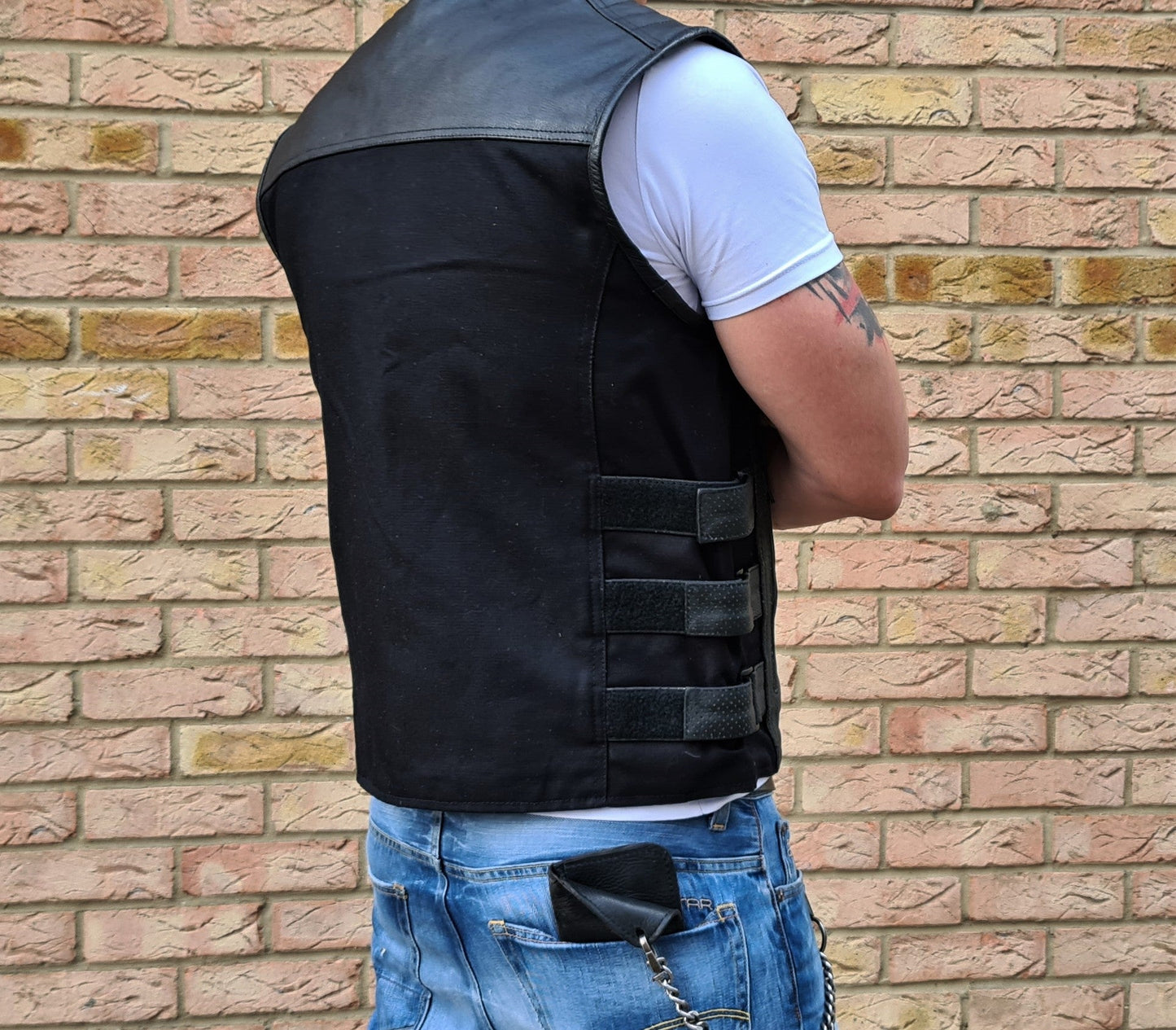 Black Side Buckles Leather & Jeans clubstyle cut / vest "Gunman"