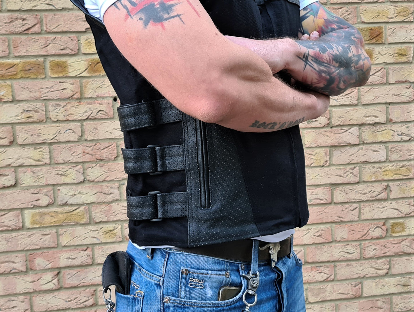 Black Side Buckles Leather & Jeans clubstyle cut / vest "Gunman"