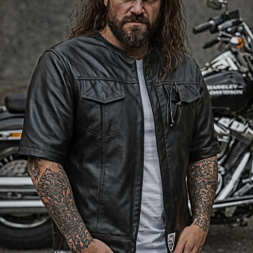 Svarog England California Style Leather Short Sleeve Vest